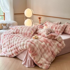 Solid Colorful Rabbit Fur Plush Four-Piece Set