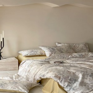 50S Cotton Floral Digital Printing 4PCS Bed Set Queen King Duvet Cover Bed Sheets Yellow Bedding Set