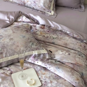 Pastoral style printing home textile lyocell bed linen purple printing duvet quilt comforter cover bedding set wholesaler