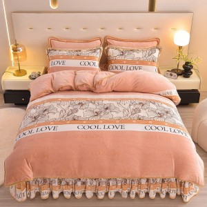Bed Skirt Style Milk Fleece Four-Piece Bedding Set Mink Flannel Bedding Set