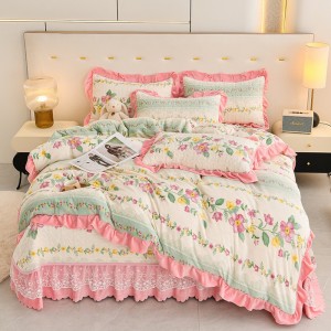 Milk Fleece Printed Quilted Bed Sheet Set Four-Piece Set