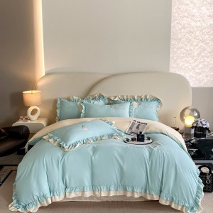 New washed cotton embroidery double-layer edge four-piece set