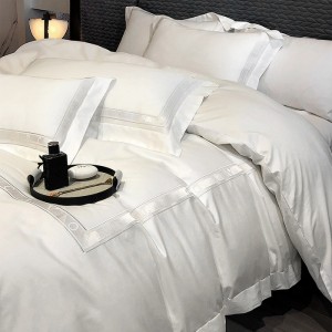 Light luxury high-end 100-count long-staple cotton four-piece set pure cotton embroidered hotel style stitching