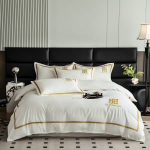New light luxury hotel style solid color washed cotton skin-friendly brushed embroidery four-piece suit