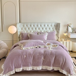 Exquisite wood ear lace embroidery milk velvet four-piece suit