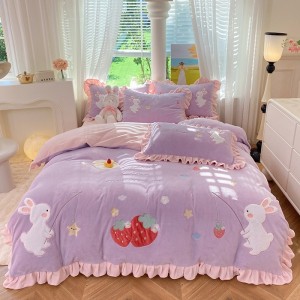 New milk velvet star-picking rabbit applique embroidered milk velvet four-piece set