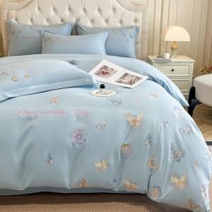 Skin-friendly cotton brushed butterfly embroidery light luxury four-piece set
