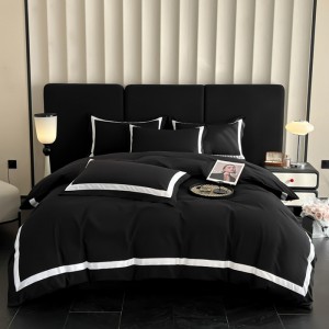 White and black hotel skin-friendly cotton woven washed brushed hotel style four-piece set