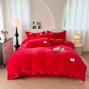 New high-weight solid-color milk velvet wide-brimmed crafted four-piece set