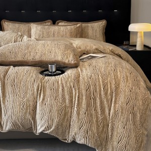Light luxury style rabbit fur lace carved velvet milk velvet four-piece set