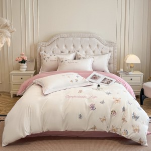 Skin-friendly cotton brushed butterfly embroidery light luxury four-piece set
