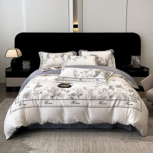 Digital printing light luxury fine twill silk drape four-piece suit