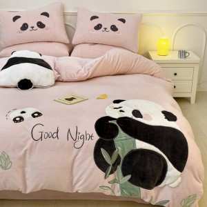 Exquisite milk fleece plush applique embroidery warming four-piece set