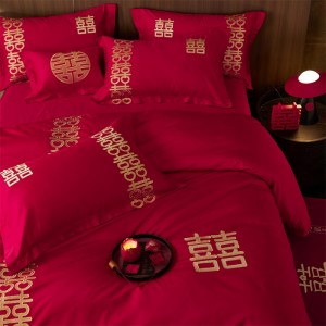 Festive red new pure cotton fashion wedding four-piece suit