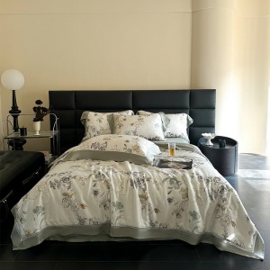 Multi flower blue and pink floral floral print Lanjing Tencel digital print summer blanket four piece set