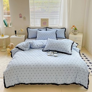 Hepburn-inspired kapok-trimmed sheet set 4-piece with a French print hem