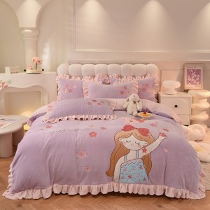 New high-end applique embroidered sweetheart princess milk velvet four-piece set
