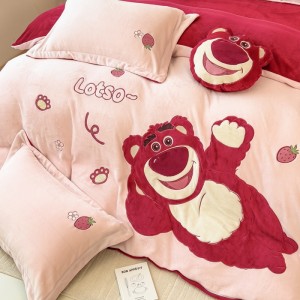New milk plush rabbit fur appliqué embroidered warm four-piece set