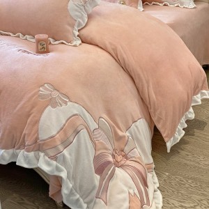 Milk velvet ruffle patch embroidery four-piece set
