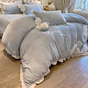 Milk velvet ruffle patch embroidery four-piece set