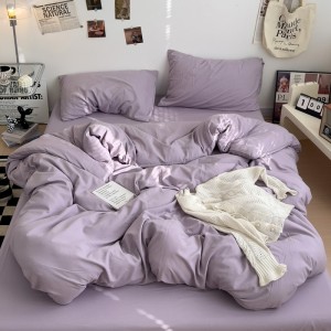 Exquisite solid color super soft wrinkled skin-friendly brushed washed cotton four-piece set