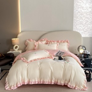 New washed cotton embroidery double-layer edge four-piece set