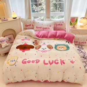 Exquisite thickened high-weight large-size cartoon-print milk velvet four-piece set