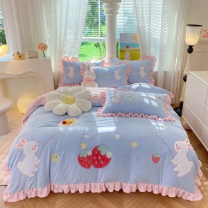 New milk velvet star-picking rabbit applique embroidered milk velvet four-piece set