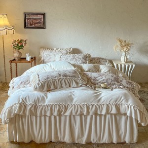 French Style Milk Velvet Digital Printing Duvet Cover Warm Bed Skirt 4PCS Bedding Set For Winter