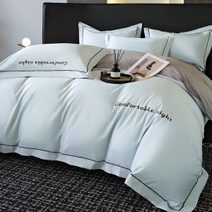 Grade A Long Staple Cotton Home Textile Blue Duvet Cover Bed Sheet Light Luxury Embroidery Bedding Set