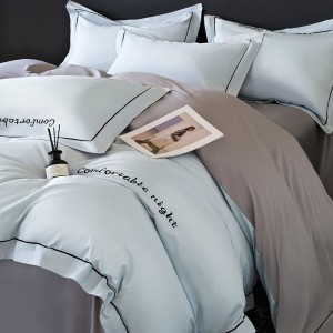 Grade A Long Staple Cotton Home Textile Blue Duvet Cover Bed Sheet Light Luxury Embroidery Bedding Set
