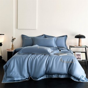 Hot-selling blue 4-pieces textile solid color 2m/2.2m bedsheet flat sheets 1.8m quilt cover premium cotton bedding set manufacture