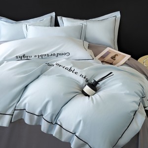 Grade A Long Staple Cotton Home Textile Blue Duvet Cover Bed Sheet Light Luxury Embroidery Bedding Set