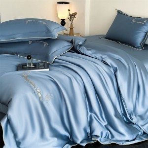 Hot-selling blue 4-pieces textile solid color 2m/2.2m bedsheet flat sheets 1.8m quilt cover premium cotton bedding set manufacture