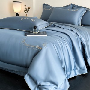 Hot-selling blue 4-pieces textile solid color 2m/2.2m bedsheet flat sheets 1.8m quilt cover premium cotton bedding set manufacture