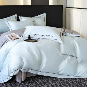 Grade A Long Staple Cotton Home Textile Blue Duvet Cover Bed Sheet Light Luxury Embroidery Bedding Set