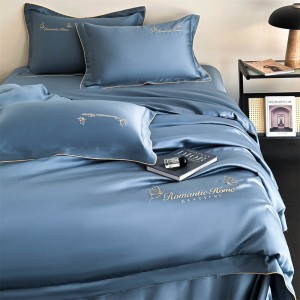 Hot-selling blue 4-pieces textile solid color 2m/2.2m bedsheet flat sheets 1.8m quilt cover premium cotton bedding set manufacture