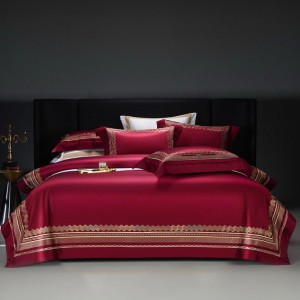 Luxury style printing home textile cotton bed linen red embroidery duvet quilt comforter cover bedding set wholesaler