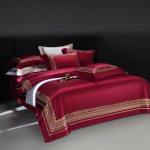 Luxury style printing home textile cotton bed linen red embroidery duvet quilt comforter cover bedding set wholesaler