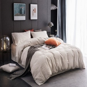 Super Soft Washing Natural Color 100% French Linen Quilt Cover Bed Sheet Queen King 4PCS Bedding Set