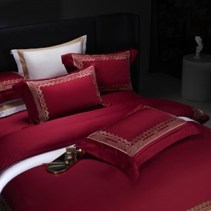Luxury style printing home textile cotton bed linen red embroidery duvet quilt comforter cover bedding set wholesaler