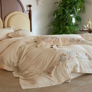 Custom 4PCS 20% Linen 80% Cotton Plant Floral Embroidery Duvet Cover Set Flat Sheet Pillowcases Super Soft Washed Home Textile Bed Sheets Bedding Set