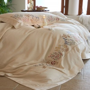 Custom 4PCS 20% Linen 80% Cotton Plant Floral Embroidery Duvet Cover Set Flat Sheet Pillowcases Super Soft Washed Home Textile Bed Sheets Bedding Set