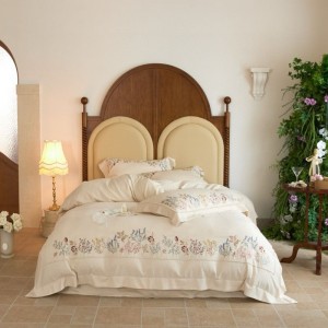 Custom 4PCS 20% Linen 80% Cotton Plant Floral Embroidery Duvet Cover Set Flat Sheet Pillowcases Super Soft Washed Home Textile Bed Sheets Bedding Set