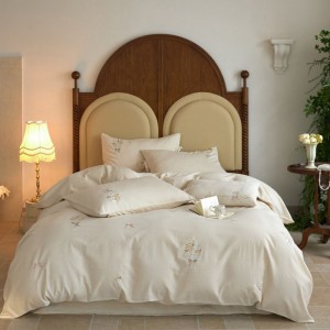 High End Stain Cotton & Natural Linen Floral Embroidery Quilt Cover Soft Skin-Friendly Bed Sheets 4PCS Home Bedding Set Wholesale