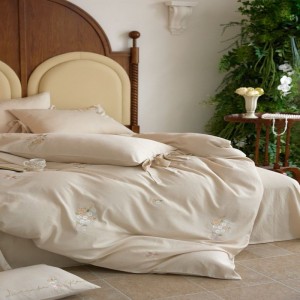 High End Stain Cotton & Natural Linen Floral Embroidery Quilt Cover Soft Skin-Friendly Bed Sheets 4PCS Home Bedding Set Wholesale