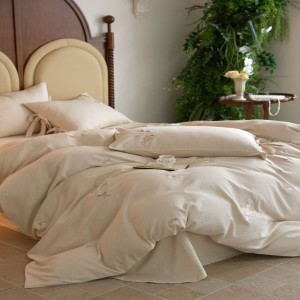High End Stain Cotton & Natural Linen Floral Embroidery Quilt Cover Soft Skin-Friendly Bed Sheets 4PCS Home Bedding Set Wholesale