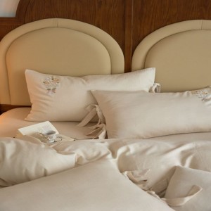 High End Stain Cotton & Natural Linen Floral Embroidery Quilt Cover Soft Skin-Friendly Bed Sheets 4PCS Home Bedding Set Wholesale