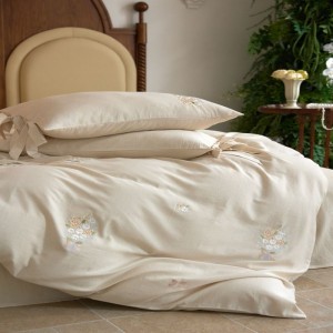 High End Stain Cotton & Natural Linen Floral Embroidery Quilt Cover Soft Skin-Friendly Bed Sheets 4PCS Home Bedding Set Wholesale