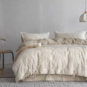 Simple Light Luxury Cotton & Linen Four-Piece Breathable Bed Sheets Floral Jacquard Quilt Cover Home Bedroom 4PCS Bedding Set Wholesale